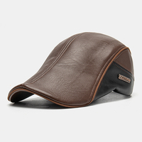 Hommes PU Cuir Double Couche Réglable Béret Cap Lettre Étiquette Sauvage Suncreen Gavroche Chapeau Conduite Chasse Chape