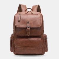 Hommes PU cuir grande capacité multi-poches Vintage 14 pouces sac à dos pour ordinateur portable