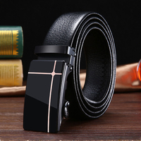 Hommes PU Cuir Rectangulaire Acrylique Automatique Boucle Résistant Aux Rayures Affaires Casual Ceinture À Cliquet