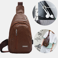 Hommes PU cuir trou découteur multi-portage sac à bandoulière étanche sac de poitrine sac à bandoulière