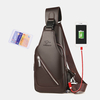 Hommes PU cuir USB charge étanche écouteur trou affaires sac à bandoulière sac poitrine sac à bandoulière