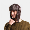 Hommes PU cuir velours hiver garder au chaud Protection des oreilles en cuir couleur unie casquette de chasse chapeau de