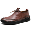 Hommes Pure Color Hand Stitching Comfy Soft Semelle Wide Fit Casual Flat Leather Shoes