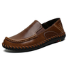 Hommes Pure Color Soft Cuir Antidérapant Wide Fit Casual Slip-on Hand Stitching Shoes