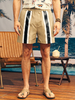Hommes Rayé Imprimé Ceinture Large Jambe Au-dessus Du Genou Longueur Short Décontracté