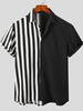 Hommes Rayé Patchwork À Manches Courtes Dété Plage Casual Vacances Chemise Boutonnée