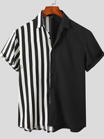 Hommes Rayé Patchwork À Manches Courtes Dété Plage Casual Vacances Chemise Boutonnée