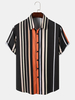 Hommes Rayé Style Vintage Manches Courtes Soft Respirant Revers Col Chemises Brèves