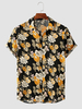 Hommes Retro Allover Floral Print Front Button Cuff Hem Soft Chemises décontractées