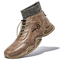 Hommes Retro Hand Stitching Microfiber Leather Soft Chaussettes Bottines