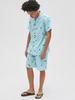 Hommes Revere Collar Feather Print Short Sleeve Sleeve Shorts Two Piece Pyjama Set Loose Sleepwear