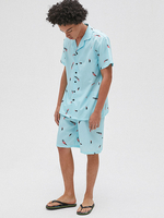 Hommes Revere Collar Feather Print Short Sleeve Sleeve Shorts Two Piece Pyjama Set Loose Sleepwear