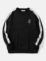 Hommes Rose Fleur Lettre Bande Côté Pull Ras Du Cou Casual Pull Sweat