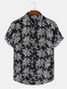 Hommes Rose Graffiti Print Botton Up Turn Down Collar Short Sleeve Casual Shirts
