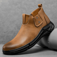 Hommes Rétro Cuir De Vachette Antidérapant Soft Semelle Élastique Slip On Chelsea Boots