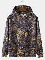 Hommes Rétro Ethnique Paisley Impression Cordon À Capuche Poches Kangourou Sweat À Capuche