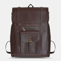 Hommes rétro PU Soft Sac à dos en cuir grande capacité imperméable et respirant avec poche avant design sac à bandoulièr