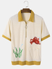 Hommes Serviette Patchwork Octopus & Plants Brodé Half Zip Single Pocket Chemises de loisirs