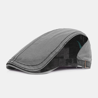 Hommes Simple Lavé Denim Motif Rayures Style Britannique Chapeau Avant Réglable Casquettes Plates Casquette Béret
