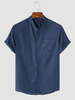 Hommes Solid Color Denim Front Button Cuff Hem Stand Collar Casual Shirts
