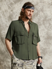 Hommes Solide Bouton Conçu Double Poche Revers Col Régulier Soft Chemises