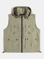 Hommes Solide Corde Ajustable Front Zipper Mesh Doublé Multi Pocket Cool Gilets