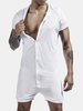 Hommes Solide Couleur Onesies Pyjama Viscose Respirant À Manches Courtes Boutons Vers Le Bas Loungewear Jumpsuit