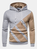 Hommes Splicing Contrast Color Slant Strip Drawstring Casual Hooded Sweatshirt