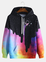 Hommes Starry Sky Pattern Tie Dye Kangourou Pocket Hoodies Casual manches longues