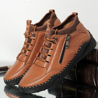 Hommes Stithcing à la main Soft Semelle à lacets Bottines à glissière latérale