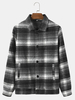 Hommes Street Plaid Coton Revers Poches Contraste Boutons Chemises Vestes