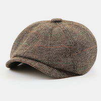 Hommes Style britannique rétro élastique décontracté motif treillis peintre gavroche chapeau béret chapeau octogonal cha