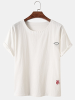 Hommes symboles météorologiques broderie col rond lâche T-shirts à manches courtes