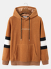 Hommes Teddy Fleece Strip Manches Lettre Kangourou Poche Cordon À Capuche Sweat À Capuche