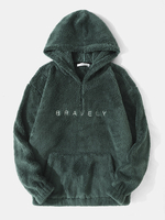 Hommes Teddy Plush Lettre Kangourou Poche Zip Ourlet Élastique Sweat À Capuche