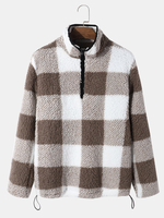 Hommes Teddy Pullover Loose Demi-zip Cordon de serrage Ourlet Revers Sweat-shirt