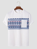 Hommes Tribal Print Chest Pocket Crew Neck Soft T-shirts décontractés à manches courtes