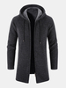 Hommes tricotés Pure Solid Pocket Plus Velvets Long Hooed Zipper Pull Cardigans