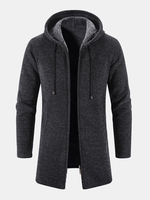 Hommes tricotés Pure Solid Pocket Plus Velvets Long Hooed Zipper Pull Cardigans
