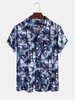 Hommes Tropical Cocotier Gradient Imprimé Col Rabattu Poche À Manches Courtes Hawaii Beach Shirts