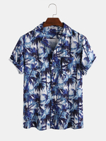 Hommes Tropical Cocotier Gradient Imprimé Col Rabattu Poche À Manches Courtes Hawaii Beach Shirts