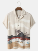 Hommes Tropical Landscape Print Revere Collar Casual Chemises à manches courtes