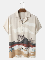 Hommes Tropical Landscape Print Revere Collar Casual Chemises à manches courtes