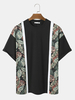 Hommes Tropical Leaf Print Patchwork Crew Neck Soft T-shirts décontractés à manches courtes