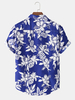 Hommes Tropical Plant Floral Print Turn Down Collar manches courtes Hawaii Beach Shirts