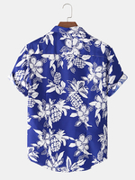Hommes Tropical Plant Floral Print Turn Down Collar manches courtes Hawaii Beach Shirts