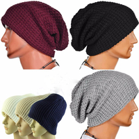 Hommes unisexes femmes tricot sergé empoté chapeau bonnet couleur pure capuchon extérieur élastique