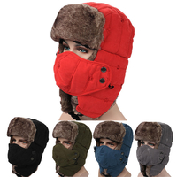 Hommes Velour Hiver Russe Chapeau pour Plein Air avec Masque du Ski Coupe-vent Chapeau Lei Feng