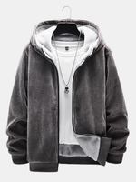 Hommes Velours Côtelé Plus Velours À Capuche Chaud Pur Zipper Vestes Rétro