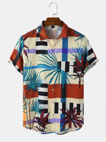 Hommes Végétaux Patched Short Sleeve Soft Leisure All Matched Skin Friendly Shirts